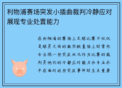 利物浦赛场突发小插曲裁判冷静应对展现专业处置能力