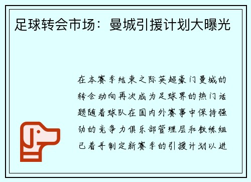 足球转会市场：曼城引援计划大曝光